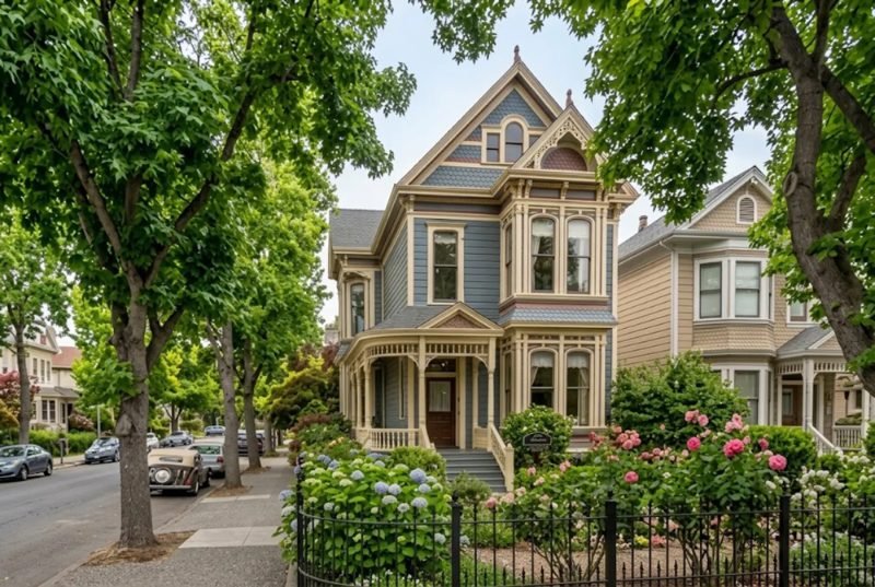Victorian home on a tree-lined street