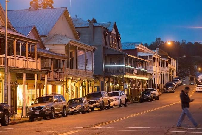 Historic Gold Rush main street at dusk